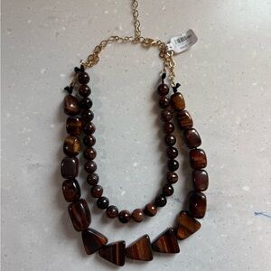 Free People Tigers Eye Beads Double Strand Brown Necklace Adjustable NWT